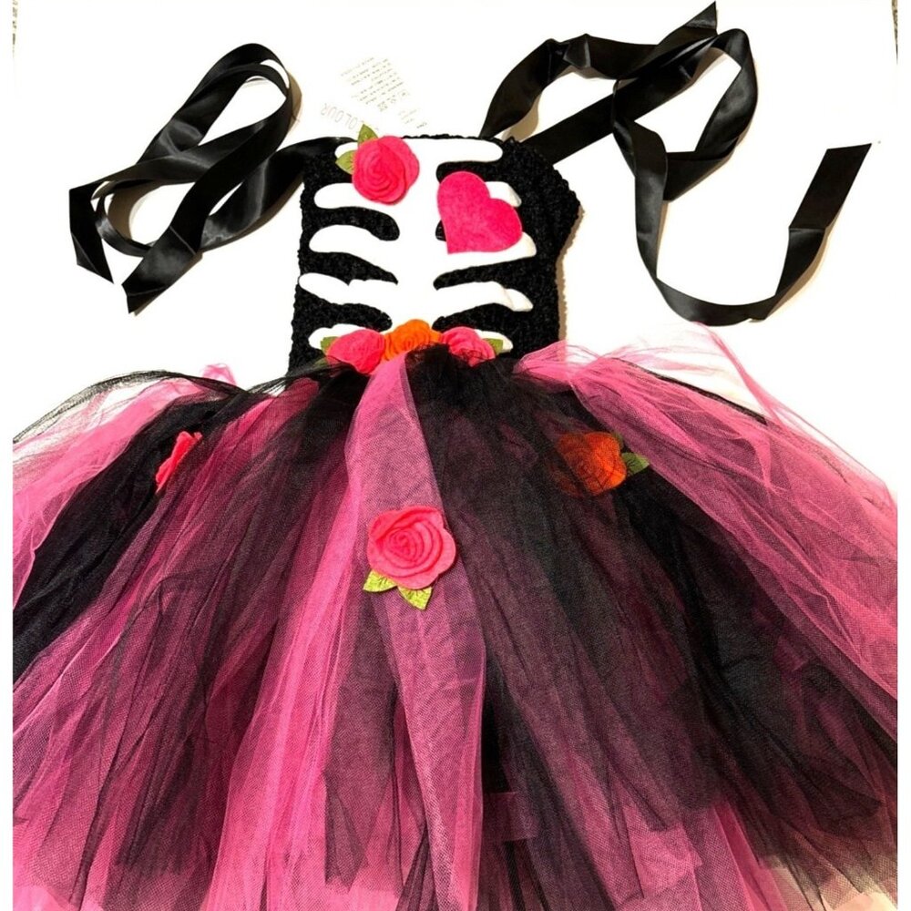 O'Cocolour Girls' Tutu Tulle & Knit Skeleton Costume Halloween SZ Large(5-7yrs)